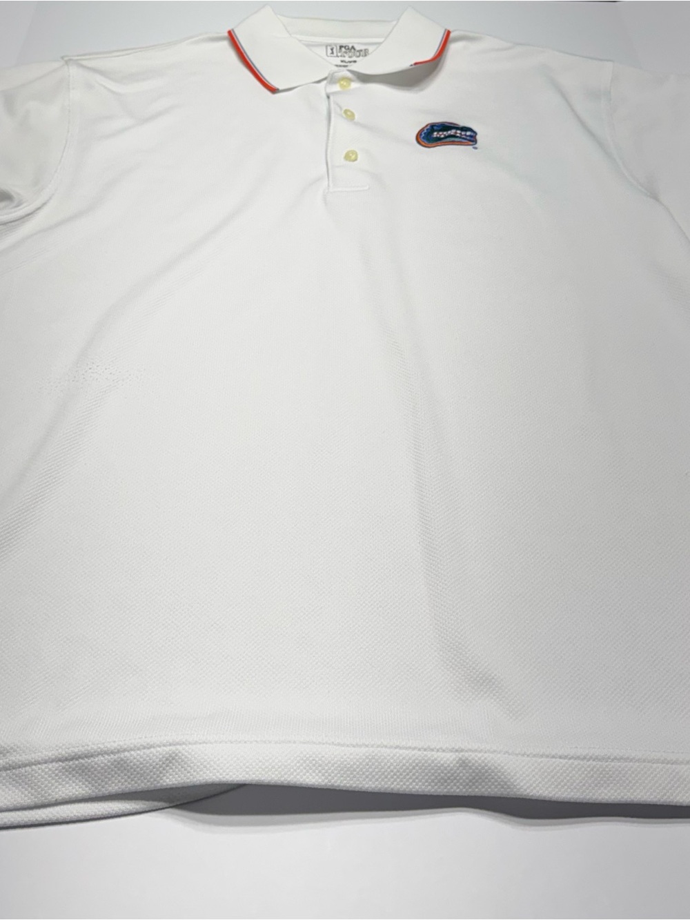 PGA Tour White Polo with Red Trim and Chest Patch
